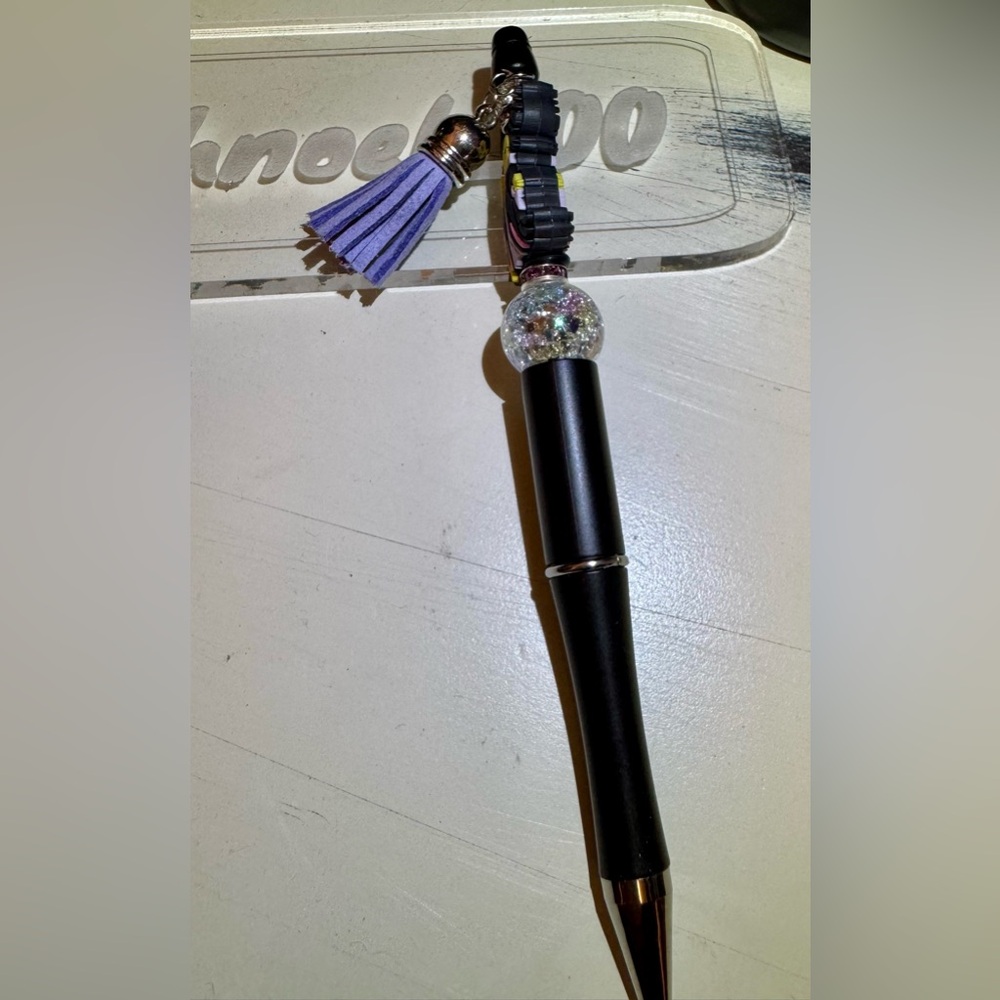 Disney Maleficent Inspired Handcrafted Beaded & Rhinestone Tassle Pen Gift - Picture 3 of 3